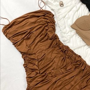 Brown Ruched Cami Bodycon Dress